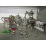 A mixed lot of silver and silver plated items to include Georg Jensen silver, heart shaped key ring,