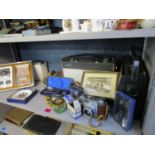 A mixed lot to include two radios, a Victorian silver plated christening spoon and fork in a case