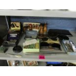 A mixed lot to include cased Gillette razors, sunglasses, a geometry set, wooden cruets, pepper