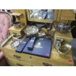 A mixed lot to include silver plate and boxed Royal Worcester items