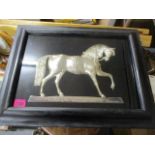 A silver plated plaque of Lord Byron's favourite charger, in a glazed box frame, 18" x 14"