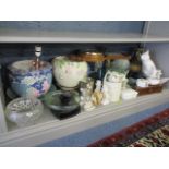 A mixed lot to include a Japanese fish bowl, modern vases, a West German vase and other items