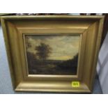 A 19th century oil on board depicting a landscape with figures, framed, unsigned