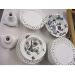 A quantity of Worcester blanc de chine plates and two matching cake platters with two stands,