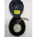 A 19th century silver pocket watch with an enamelled face and floral design, cased