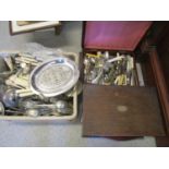 A large selection of mixed silver plated cutlery and other items