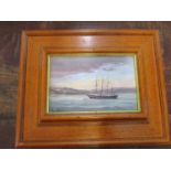 Jean Belcher - Arethusa at Upnor Medway - oil on board, signed 4 5/8" x 6 7/8", framed