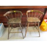 Two early to mid 20th century beech children's high chairs