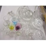 Cut glass dressing table powder pots, together with mixed glassware to include etched water