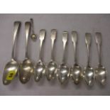 Nine silver spoons of various sizes 356g