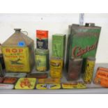 A quantity of vintage motoring and bicycle related tins to include ROP AMG, motor oil tin,