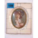 A 20th century miniature in a bone frame, 5 1/2" x 4 1/2"