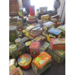 A large quantity of vintage tins to include commemorative, household, pictorial, biscuit and