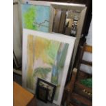 Mixed pictures and a mirror to include Denise Jackson Moore, oil on panel signed to the lower