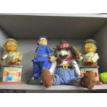 Two Charley Weaver bartender mechanical figures, together with two other humorous figures