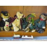 Four German Hermann teddy bears to include Theodore Roosevelt, Captain Smith, Queen Mary II and