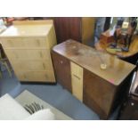 A mid 20th century McMichael walnut veneered radiogram together with a light oak chest of drawers