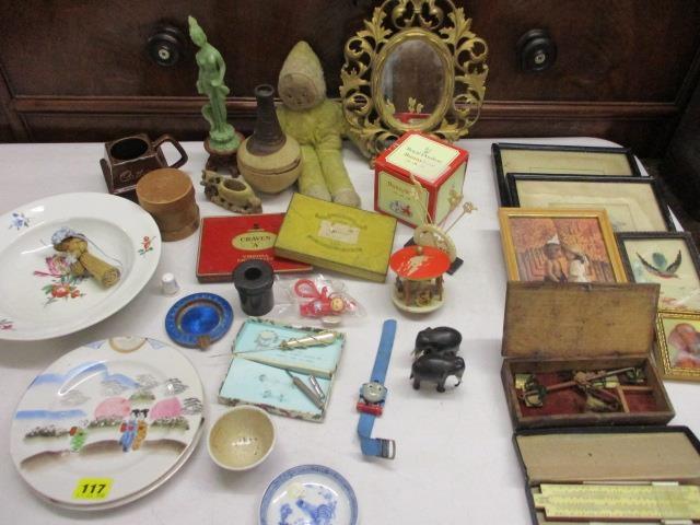 Miscellaneous items to include a small ornate gilt mirror, oriental china, an enamelled ashtray