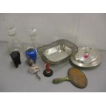 A mixed lot to include a ships decanter, a silver plated entree dish and other items
