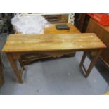 A Victorian pine side table, standing on block legs, 27 3/4" h x 48"w