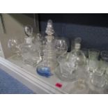 A mixed lot of glass to include three decanters, brandy glasses and other miscellaneous items