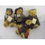 Four German Hermann teddy bears to include Martin Luther, Little Scottish bear, Red Baron and Lady