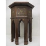 An early 20th century Middle Eastern brass, white metal and possibly ivory, fine inlaid hardwood,