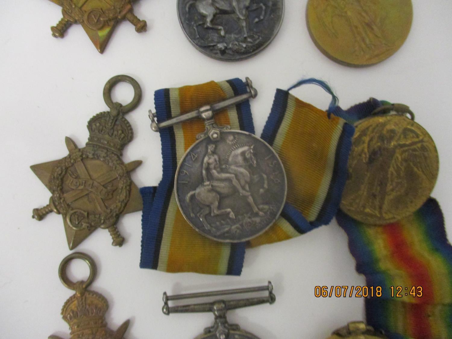 Three groups of WW1 Victory British War and 1914-1915 Star medals, one set inscribed 1442 PTE T - Image 3 of 7