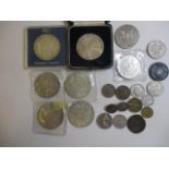 Foreign coins to include six Mari Teresa Thaler commemorative coins, one cased, an American one