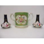 Mid 19th century Staffordshire pottery to include a twin handled cup decorated with a panel of