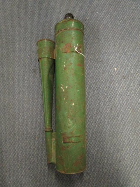 A green painted metal boat fog horn, circa 1930, 22" long