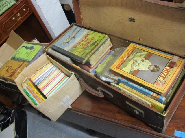 A selection of children's books, some contained in a leather trunk A/F