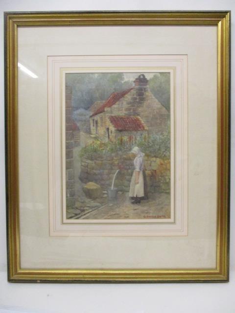 S Saville Smith - a view of a woman filling a bucket with water and buildings beyond, watercolour - Image 4 of 5