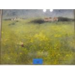 Gabriel Bellocq - Castle and meadow, watercolour, 9" x 12", signed lower right, in a gilt framed