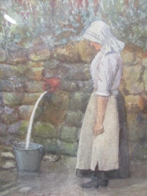 S Saville Smith - a view of a woman filling a bucket with water and buildings beyond, watercolour - Image 2 of 5