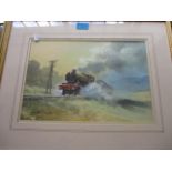 Dennis Pannett - a framed and glazed watercolour depicting a Steam logo pulling carriages