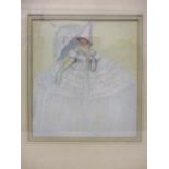 Late 19th century French School - a full length portrait of a girl wearing a bonnet and a large