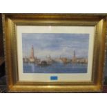 A mid to late 20th century watercolour of a Venetian waterway scene, unsigned, mounted and framed