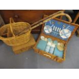 A vintage Braxton picnic set, together with mixed baskets and walking sticks