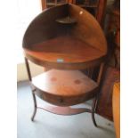 A Georgian mahogany corner wash stand having three inset drawers on splayed legs, 43" h x 28"w