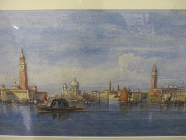 A mid to late 20th century watercolour of a Venetian waterway scene, unsigned, mounted and framed - Image 2 of 2