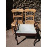 A pair of Victorian cane seated side chairs A/F, together with a mahogany piano stool A/F