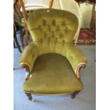 A Victorian green upholstered, button back nursing chair