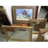 Two contemporary framed rectangular mirrors (one A/F) together with a framed and glazed picture of a