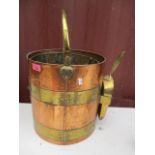 A Victorian copper and brass coal bucket with scuttle, 19 1/2" h