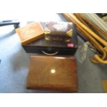 A selection of wooden boxes to include a walnut jewellery box with brass fittings