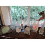 A mixed lot to include Lladro, two atomisers, a photo frame, German glassware, a Victorian scent