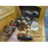 A mixed lot to include three Victorian nutcrackers in the form of dogs, a porcelain dog in a