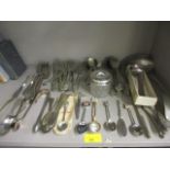 Mixed cutlery to include silver plate, together with a silver topped dressing table pot