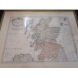 An 18th century map of Scotland by Franz Von Reilly, published Wain 1795, mounted in a glazed frame